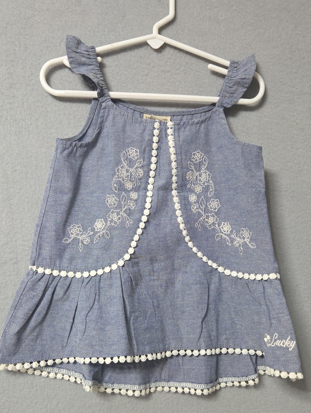 Girls Lucky Brand Embroidered Tank Top Blue White Size 4T